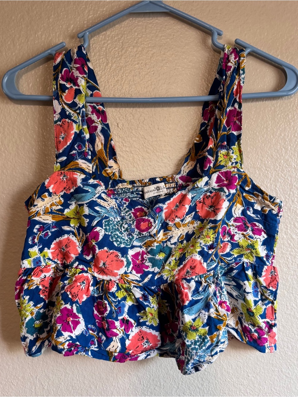 NATURAL LIFE Navy Floral Peplum Crop Top